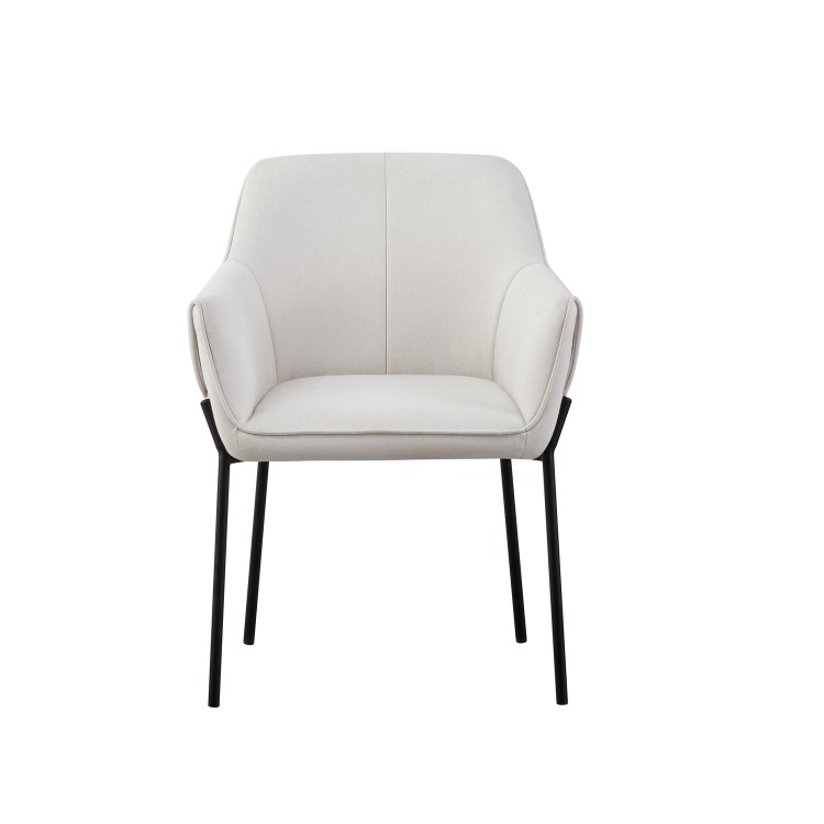 Set of 2 Cream Upholstered Modern Dining Chairs with Arms - Fiona