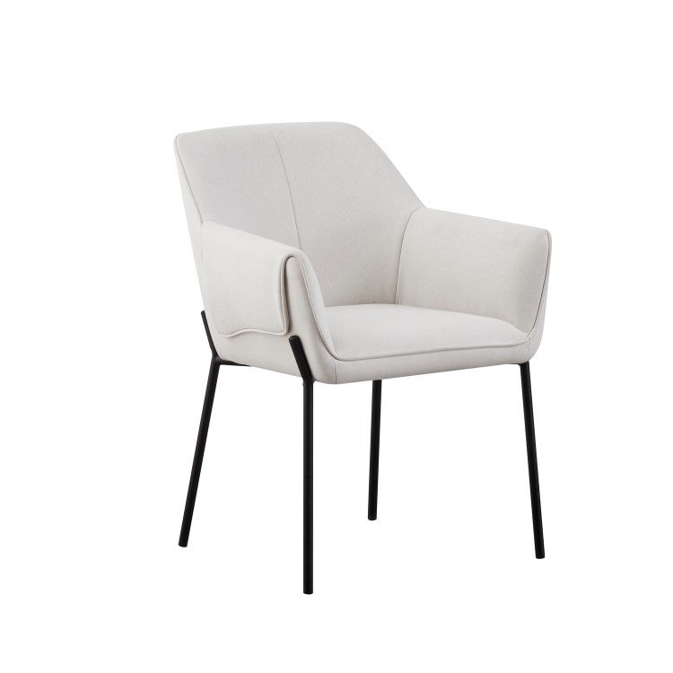 Set of 2 Cream Upholstered Modern Dining Chairs with Arms - Fiona