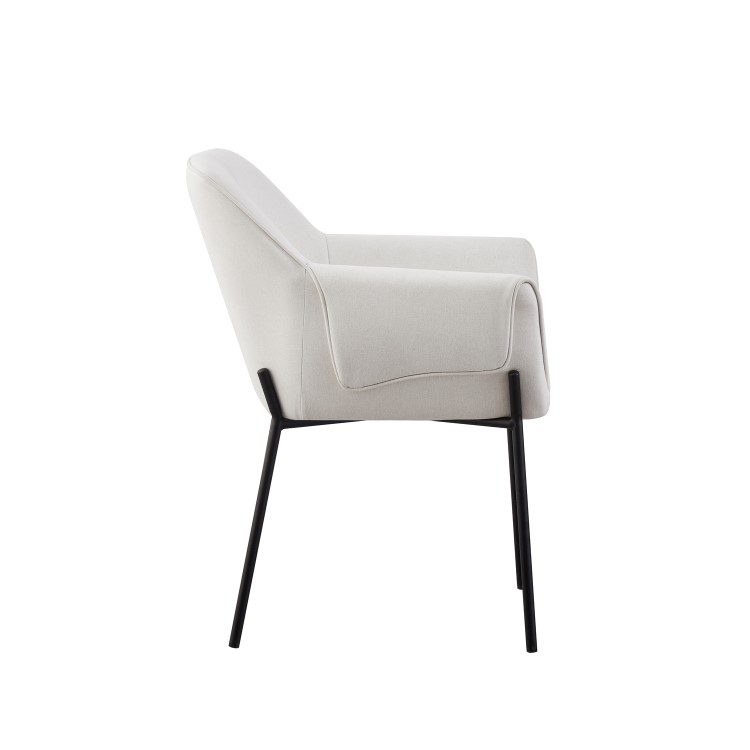 Set of 2 Cream Upholstered Modern Dining Chairs with Arms - Fiona