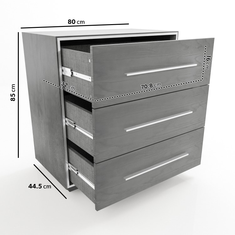 Grey Oak Rustic Chest of 3 Drawers - Franco