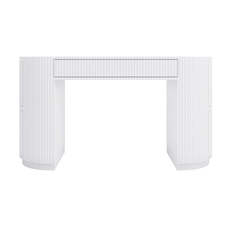Large White Ribbed Desk with Drawers - Finn