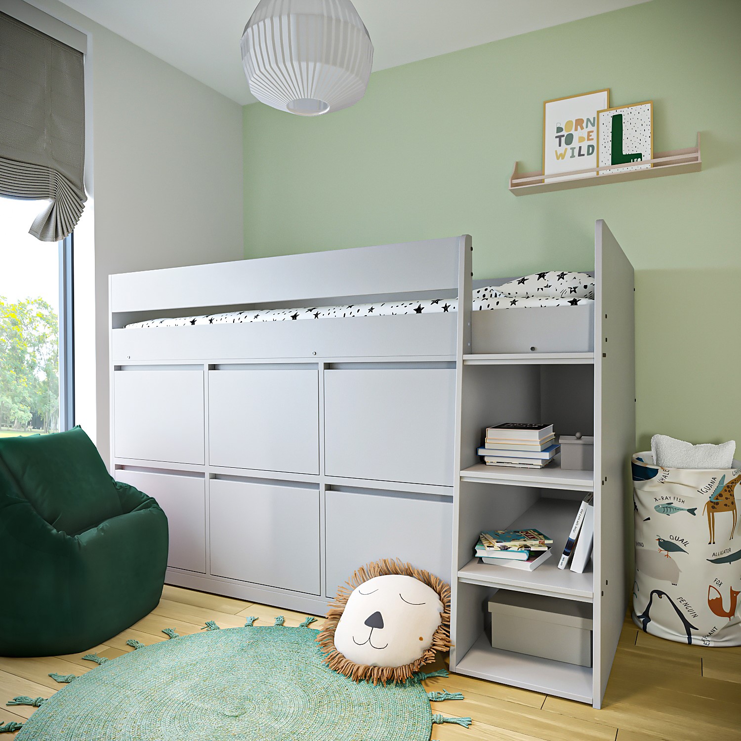 Grey Mid Sleeper Bed with Storage Drawers - Finley