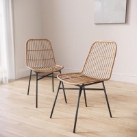 Set of 2 Brown Rattan Dining Chairs with Black Legs - Fion Set of 2 Brown Rattan Dining Chairs with Black Legs - Fion