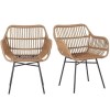 Set of 2 Brown Rattan Effect Dining Armchairs - Fion