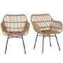 Set of 2 Brown Rattan Effect Dining Armchairs with Black Legs - Fion