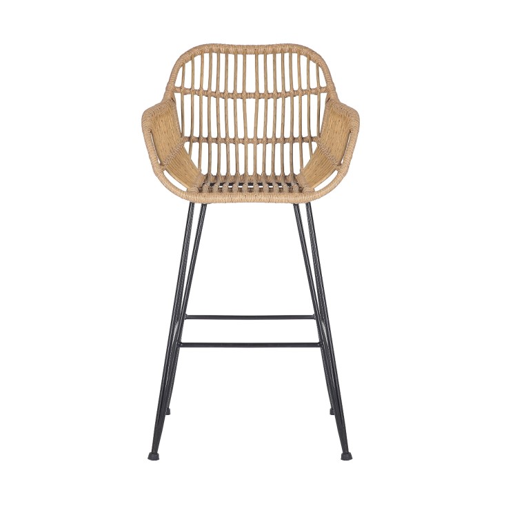 Set of 2 Brown Rattan Effect Kitchen Stools with Backs - 66cm - Fion