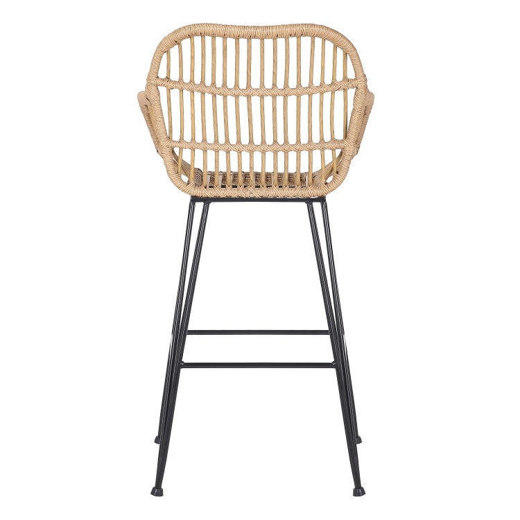 Set of 2 Brown Rattan Effect Kitchen Stools with Backs - 66cm - Fion
