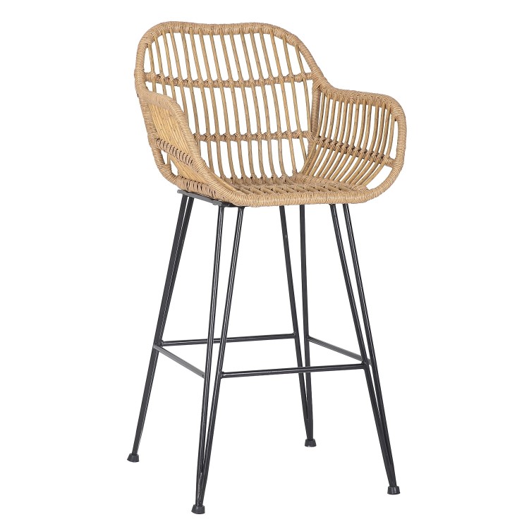 Set of 2 Brown Rattan Effect Bar Stools with Backs - 75 cm - Fion