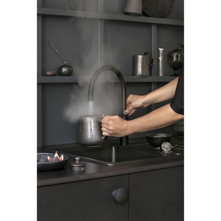 GRADE A1 - Quooker Fusion Instant Boiling Water Kitchen Tap - Black Round Spout