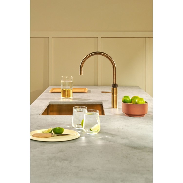 Quooker Fusion Instant Boiling Water Kitchen Tap - Patinated Brass Round Spout
