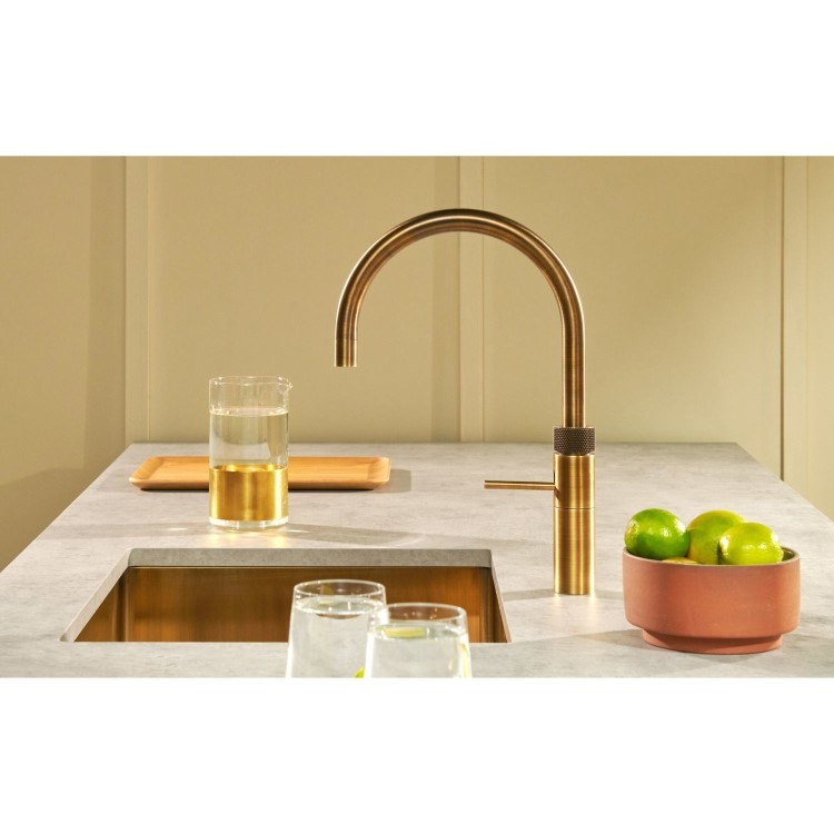 Quooker Fusion Instant Boiling Water Kitchen Tap - Patinated Brass Round Spout