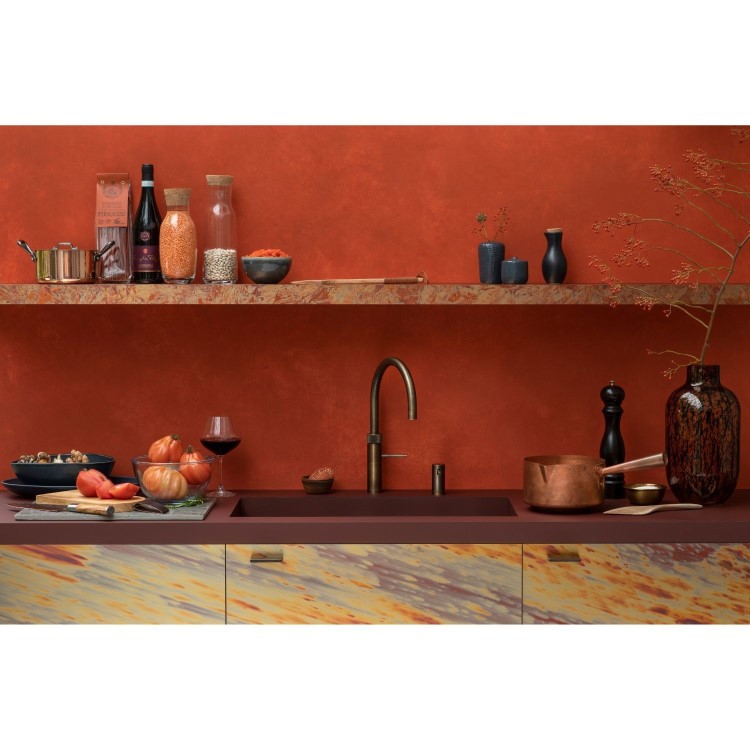 Quooker Fusion Instant Boiling Water Kitchen Tap - Patinated Brass Round Spout