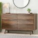 Wide Walnut Mid-Century Chest of 6 Drawers with Legs - Frances