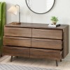 Wide Walnut Mid-Century Chest of 6 Drawers with Legs - Frances