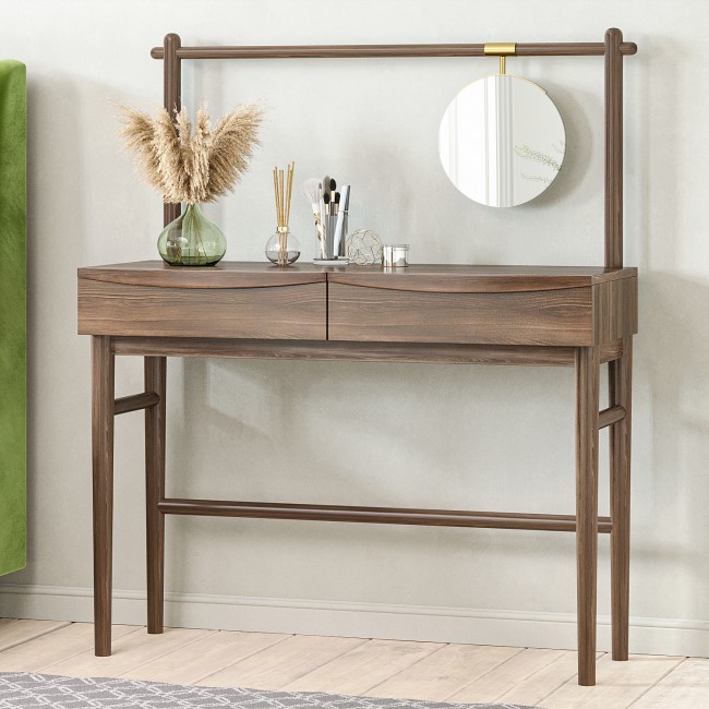 Walnut Mid-Century Dressing Table with Mirror and Drawers - Frances