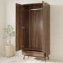 Walnut Mid-Century Double Wardrobe with Drawer - Frances
