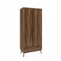 Walnut Mid-Century Double Wardrobe with Drawer - Frances