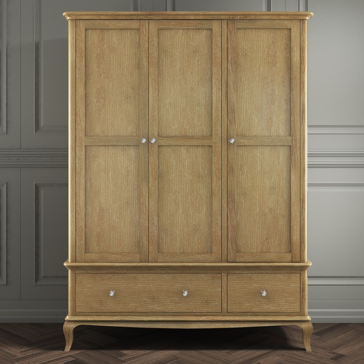 Fonteyn Solid Oak Wardrobe 3 Door 2 Drawer - French Style