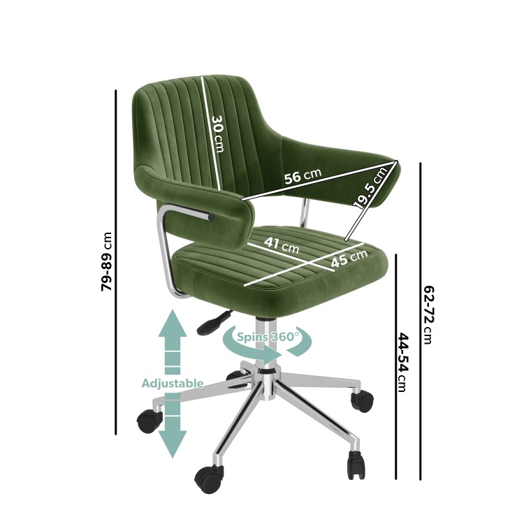 Olive Green Velvet Swivel Office Chair with Arms - Fenix 