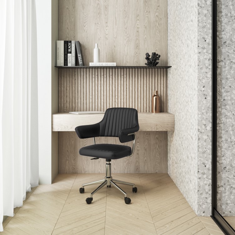 Black Faux Leather Swivel Office Chair with Arms - Fenix