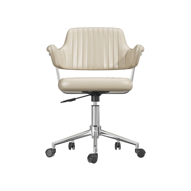 Beige Faux Leather Swivel Office Chair with Arms - Fenix 