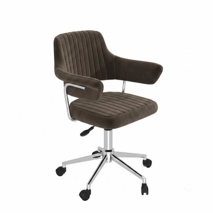 Brown Velvet Swivel Office Chair with Arms - Fenix
