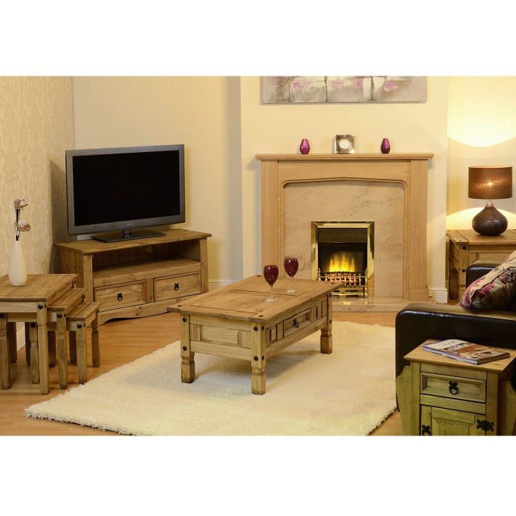 Solid Pine Coffee Table with Black Handles - Seconique Corona