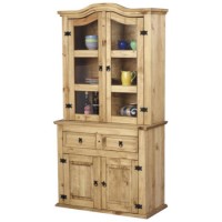 Seconique Corona Pine Display Cabinet with Glass Fronted Doors & Black Handles