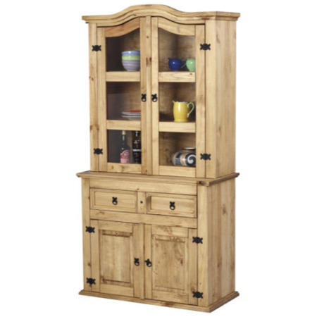 Seconique Corona Pine Display Cabinet with Glass Fronted Doors & Black Handles