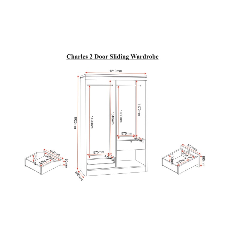 Seconique Charles 2 Door Sliding Wardrobe in Oak