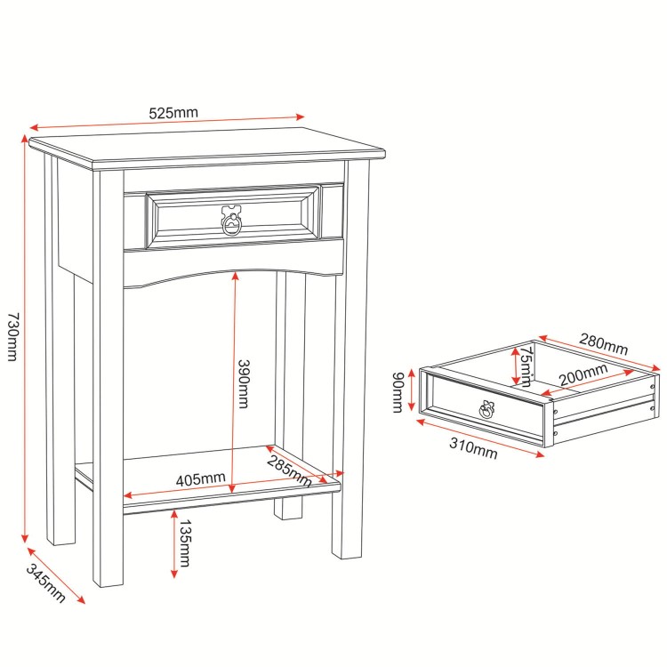 Seconique Original Corona Pine 1 Drawer Console Table