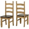 Dining Table &amp; 6 Chairs in Pine with Faux Brown Leather - Corona