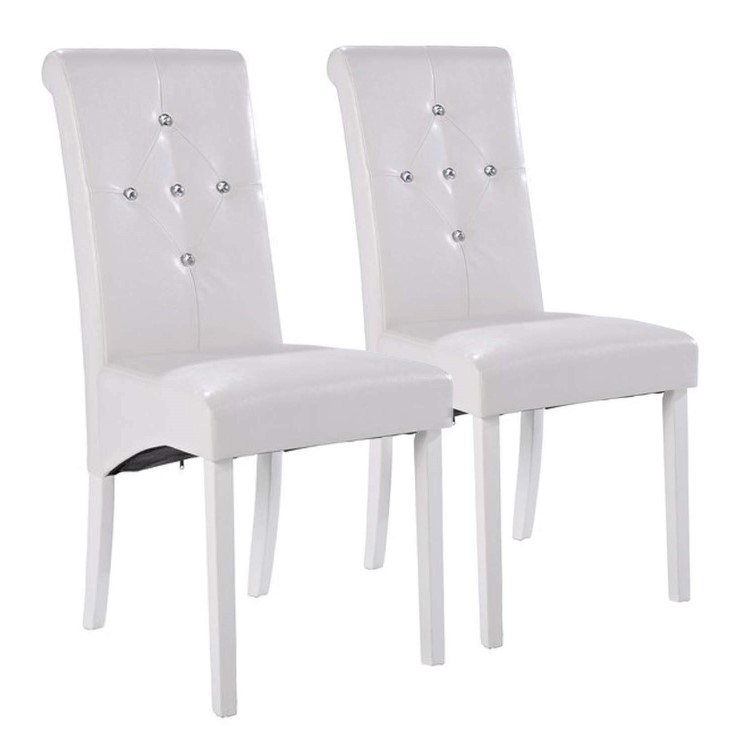 LPD Monroe Pair of Diamante Dining Chairs in White 