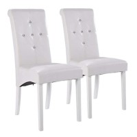 LPD Monroe Pair of Diamante Dining Chairs in White 