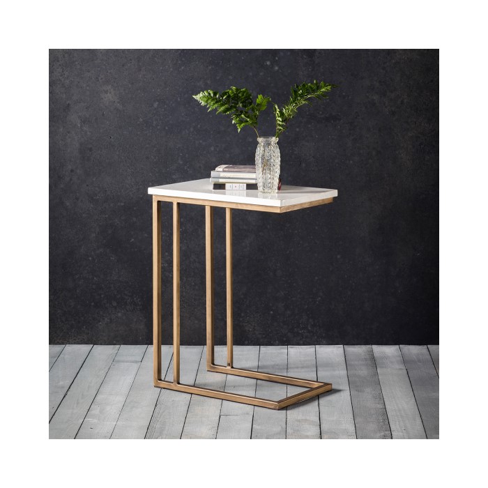 Hudson Living Cleo Sofa Side Table With White Marble Top Metallic Gold Legs