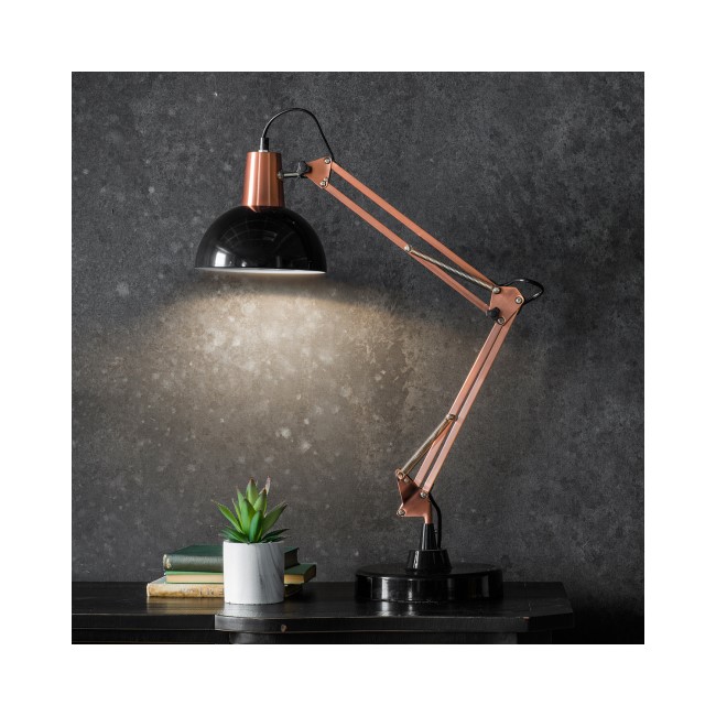 Metal Desk Lamp in Rose Gold & Black - Watson