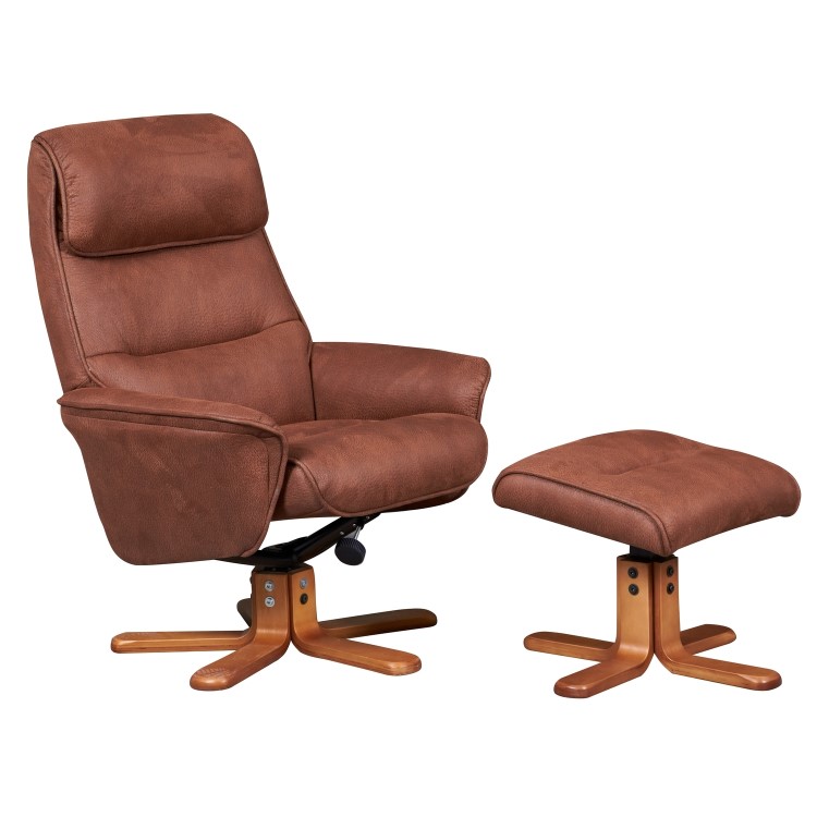 Amalfi Swivel Recliner and Footstool in Tan Faux Suede