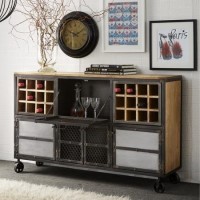 Evoke Drinks Cabinet in Reclaimed Metal & Wood with Wine Rack
