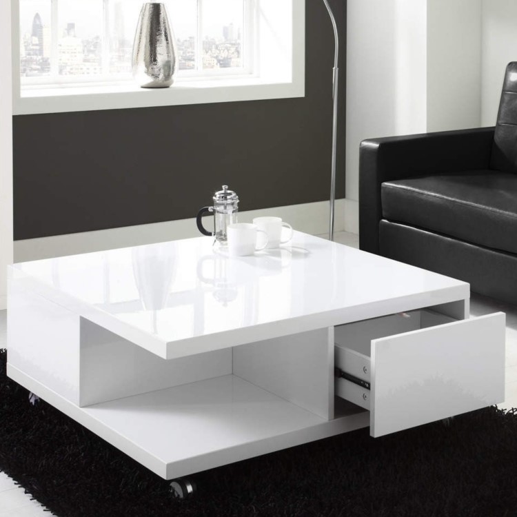 White High Gloss Coffee Table with Storage Drawers - Tiffany Range