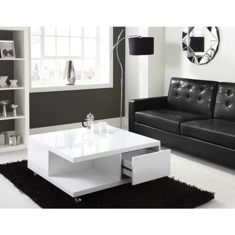 White High Gloss Coffee Table with Storage Drawers - Tiffany Range