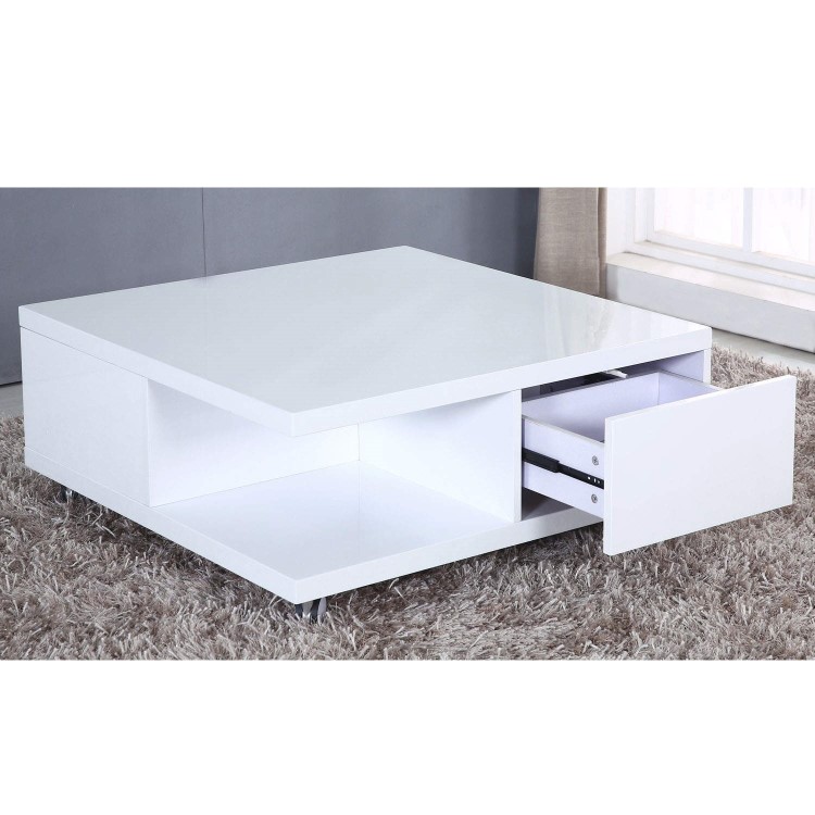 White High Gloss Coffee Table with Storage Drawers - Tiffany Range