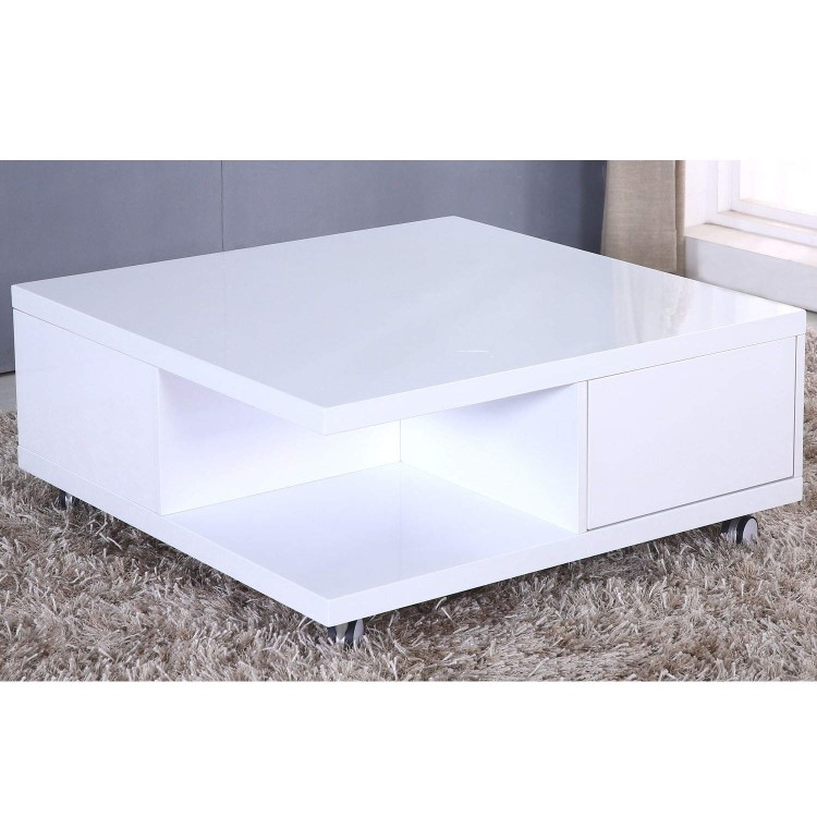 White High Gloss Coffee Table with Storage Drawers - Tiffany Range