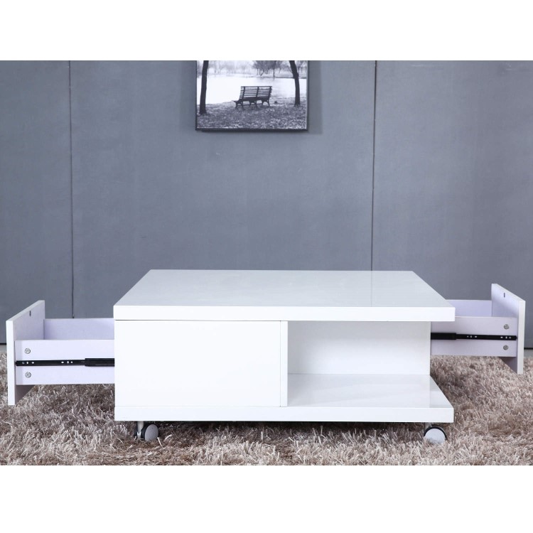 White High Gloss Coffee Table with Storage Drawers - Tiffany Range