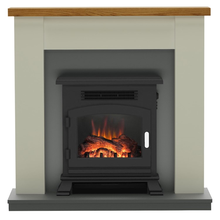 Grey Freestanding Log Effect Electric Suite - Be Modern Ravensdale