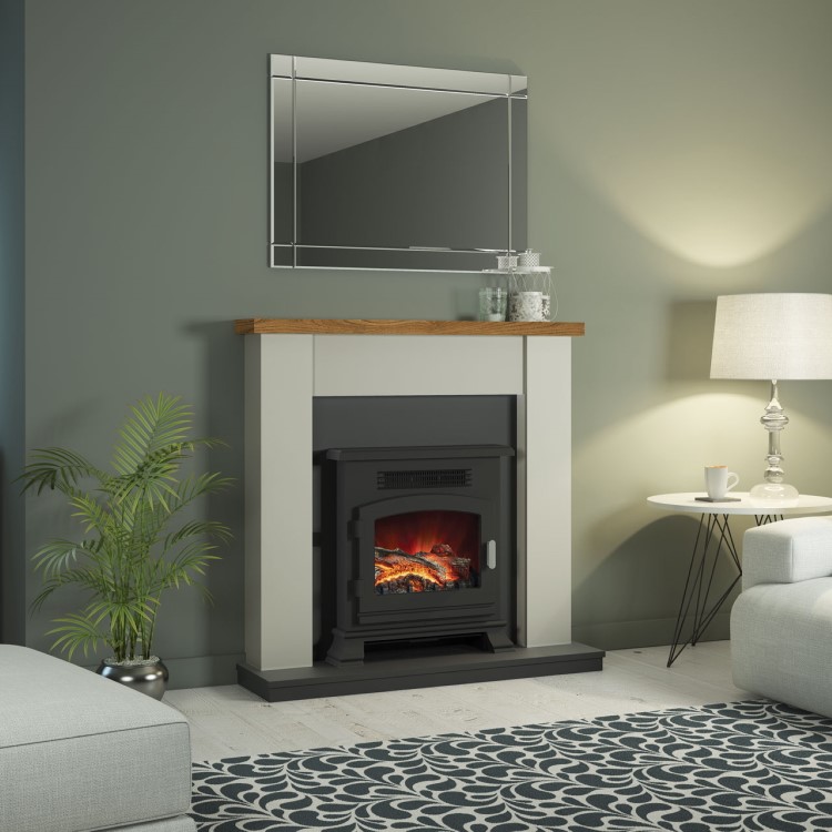 Grey Freestanding Log Effect Electric Suite - Be Modern Ravensdale