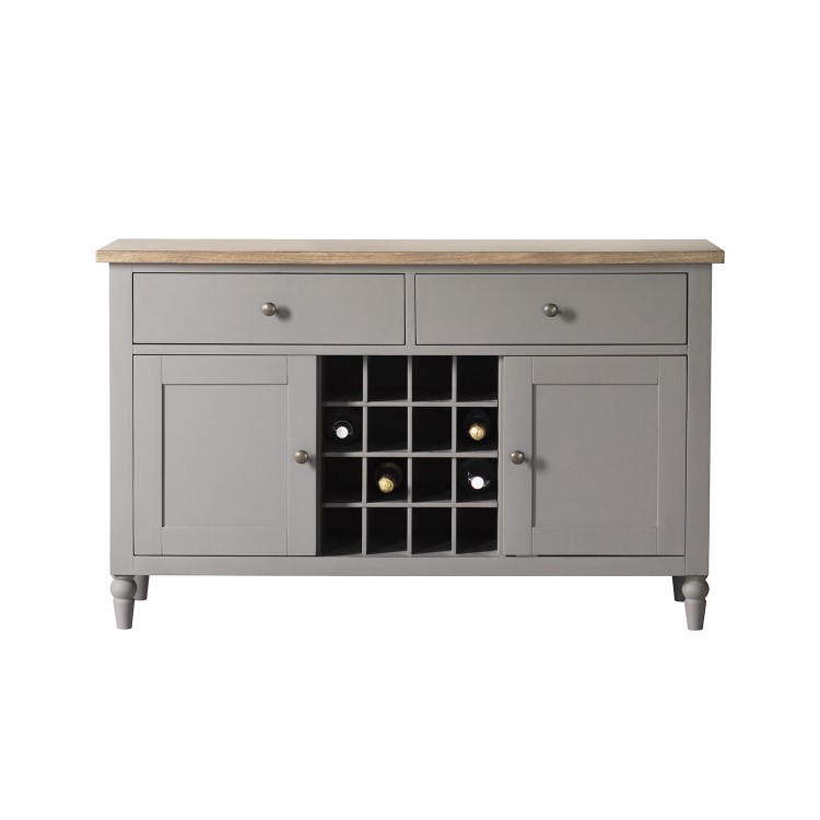 Gallery Large Oak Drinks Cupboard in Painted Grey with Wine Storage - Cookham Range