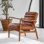 Brown Leather Armchair with Wooden Frame - Caspian House