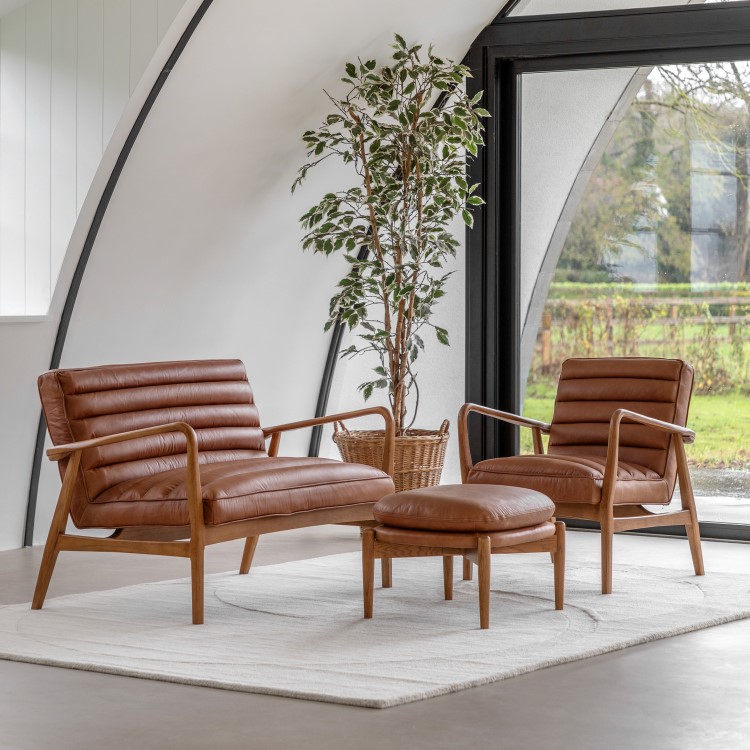 Brown Leather Armchair with Wooden Frame - Caspian House