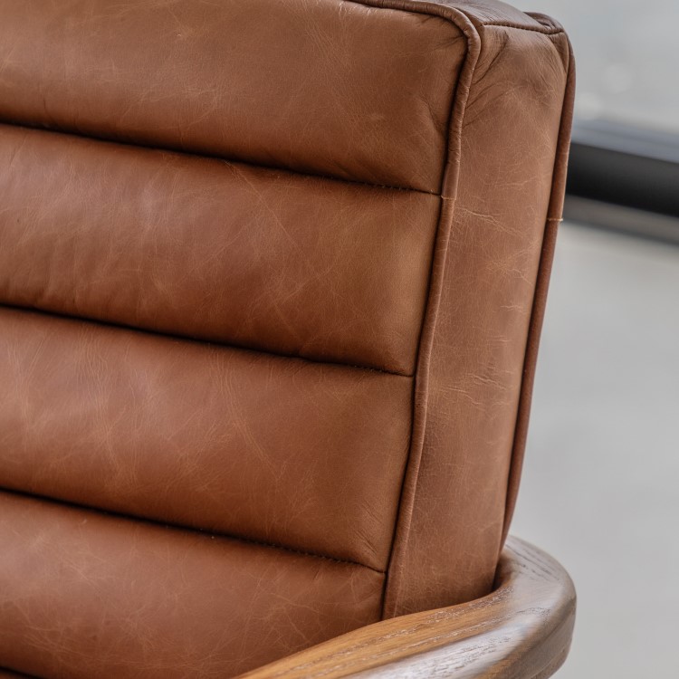 Brown Leather Armchair with Wooden Frame - Caspian House