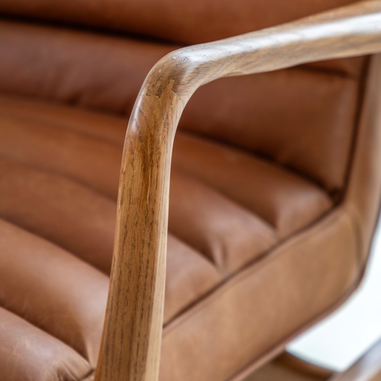 Brown Leather Armchair with Wooden Frame - Caspian House